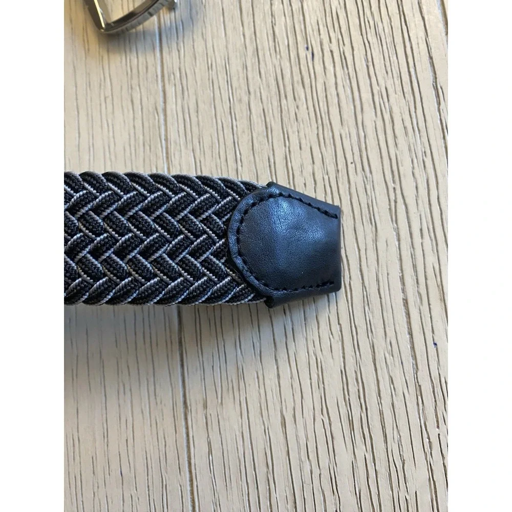 Tommy Bahama Men's  Leather Trim Woven Elastic  Belt Gray Black Size L XL